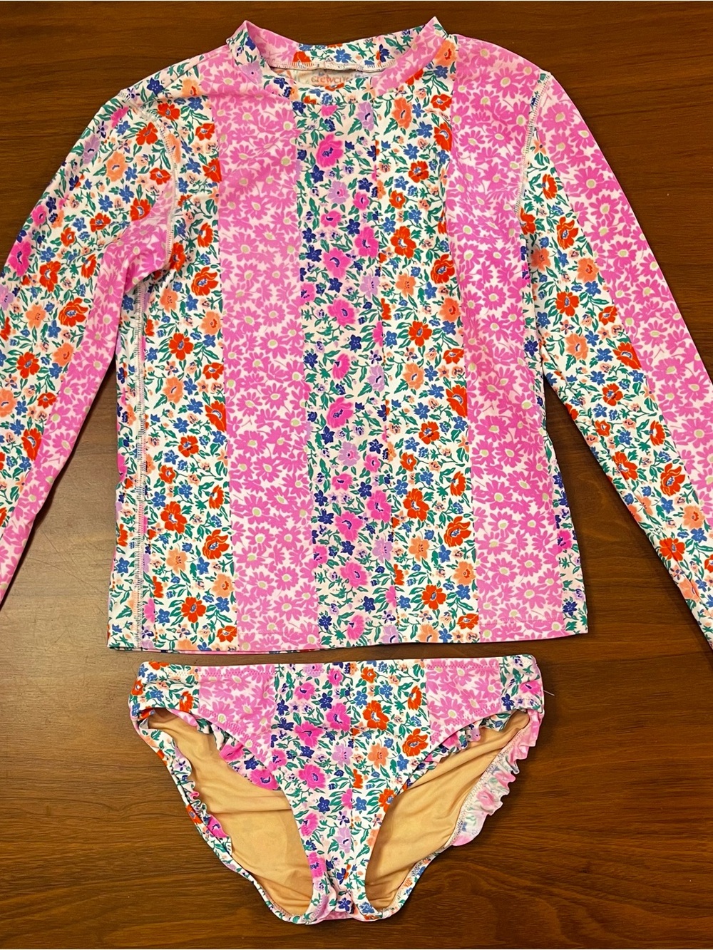 Crewcuts J.Crew Girls Rash Guard 2-Piece Swimsuit Floral Pink Size 12 UPF 50+